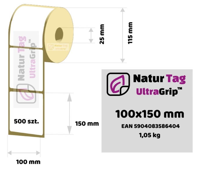 Etykiety kurierskie samoprzylepne, termiczne 100x150 mm 500 sztuk